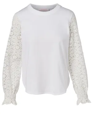Cotton Lace Long-Sleeve Top