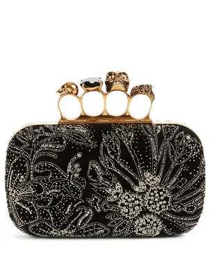 Four-Ring Suede Jewelled Box Clutch Bag