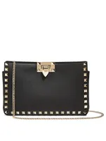 Rockstud Leather Chain Clutch Bag
