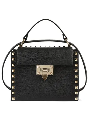 Small Rockstud Leather Top Handle Bag