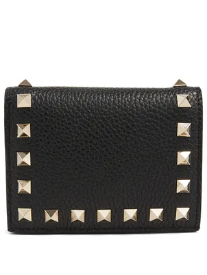 Rockstud Leather Compact Wallet