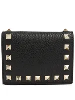 Rockstud Leather Compact Wallet