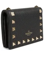 Rockstud Leather Compact Wallet