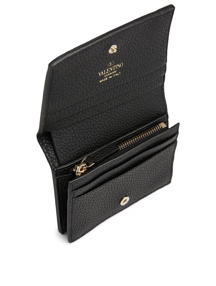 Rockstud Leather Compact Wallet