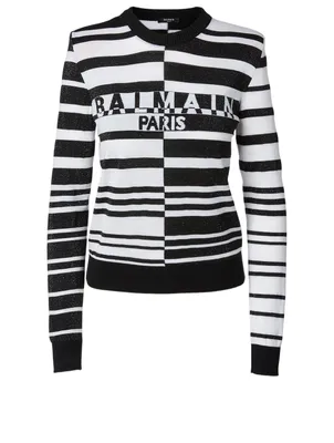 Wool Cropped Sweater Striped Print