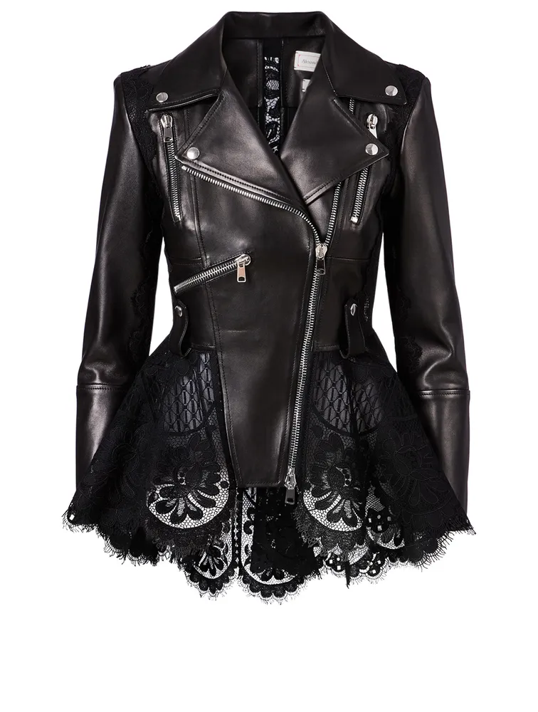 Leather Jacket With Lace Peplum