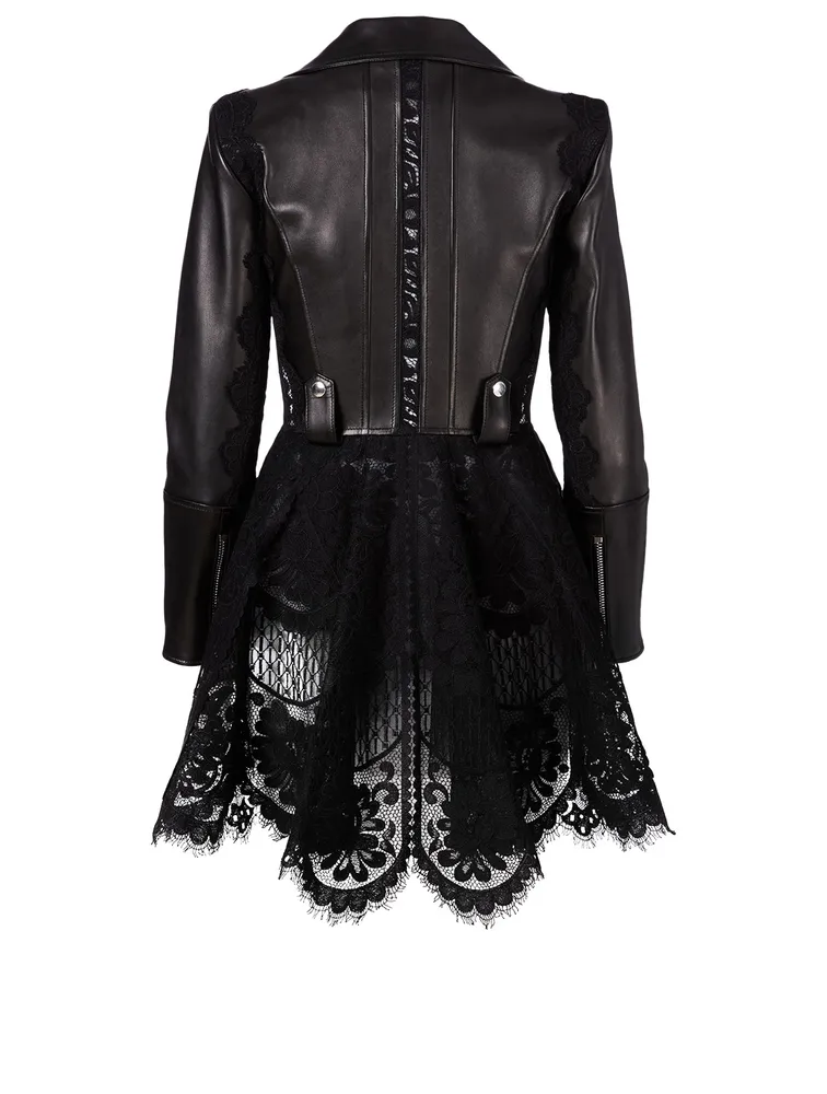 Leather Jacket With Lace Peplum