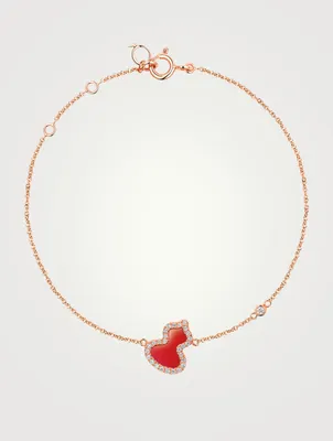 Petite Wulu 18K Rose Gold Bracelet With Red Agate And Diamonds