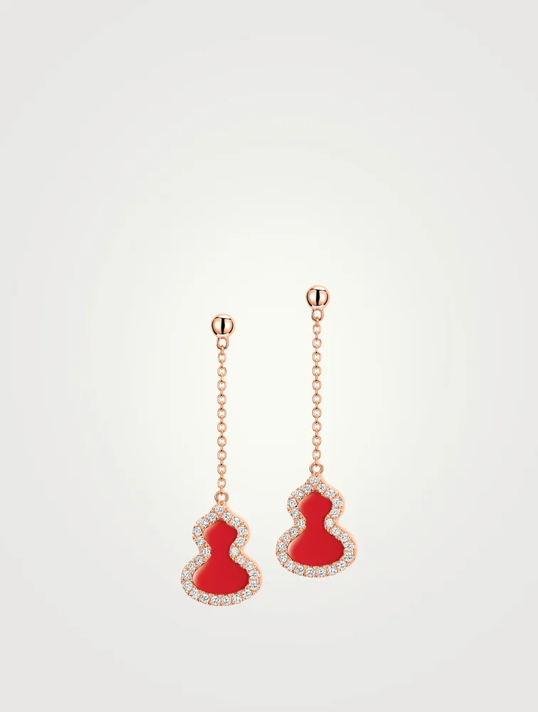 Petite Wulu 18K Rose Gold Earrings With Red Agate And Diamonds