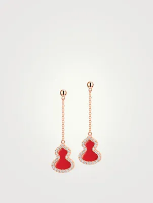 Petite Wulu 18K Rose Gold Earrings With Red Agate And Diamonds
