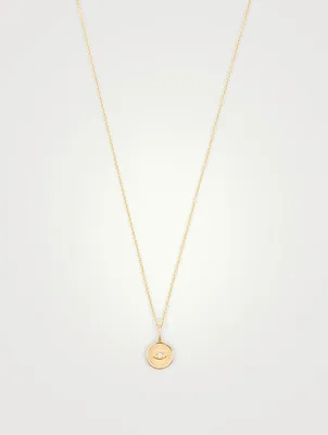 Small 14K Gold Evil Eye Coin Necklace With Diamond