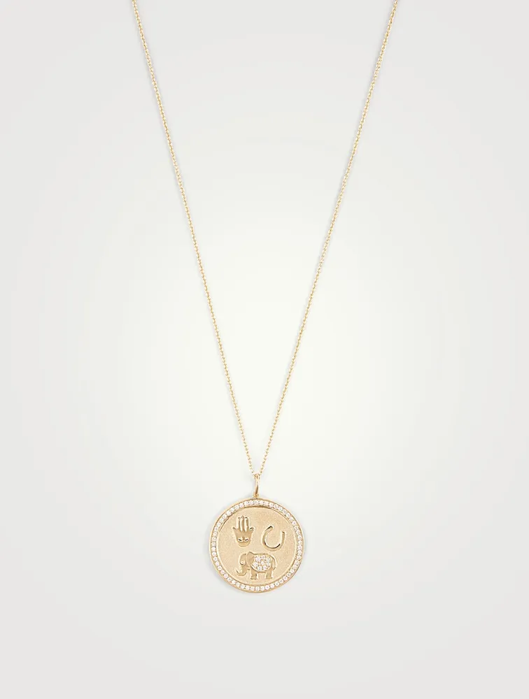 14K Gold Coin Necklace With Diamonds