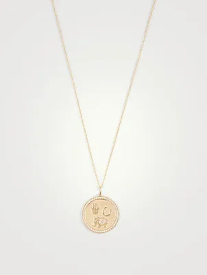 14K Gold Coin Necklace With Diamonds