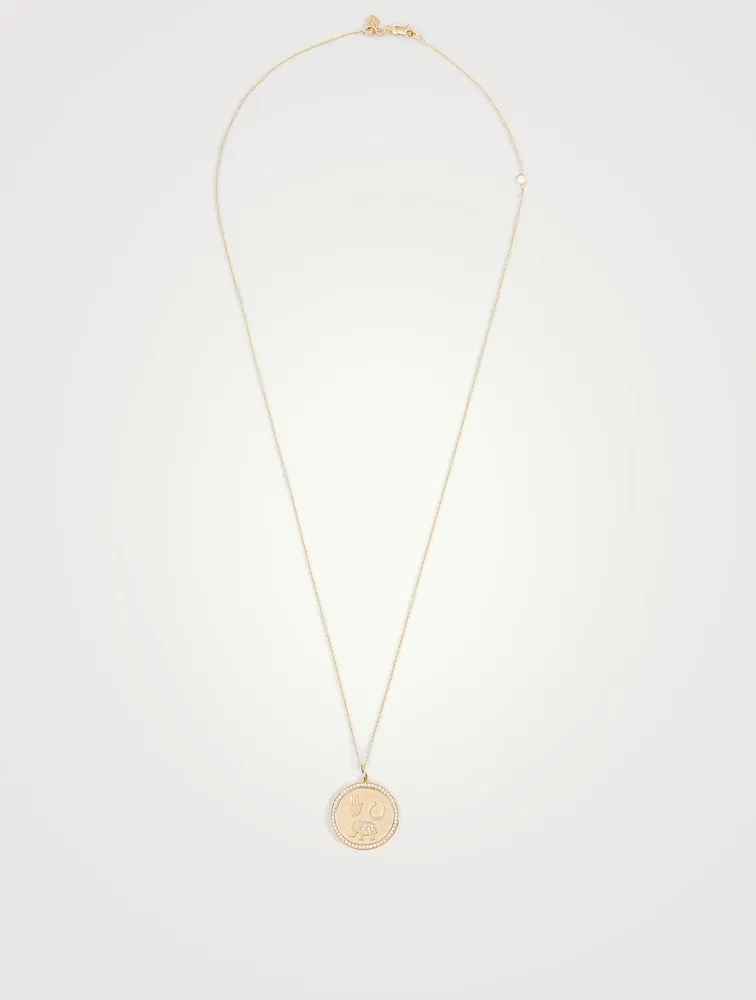 14K Gold Coin Necklace With Diamonds