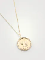 14K Gold Coin Necklace With Diamonds