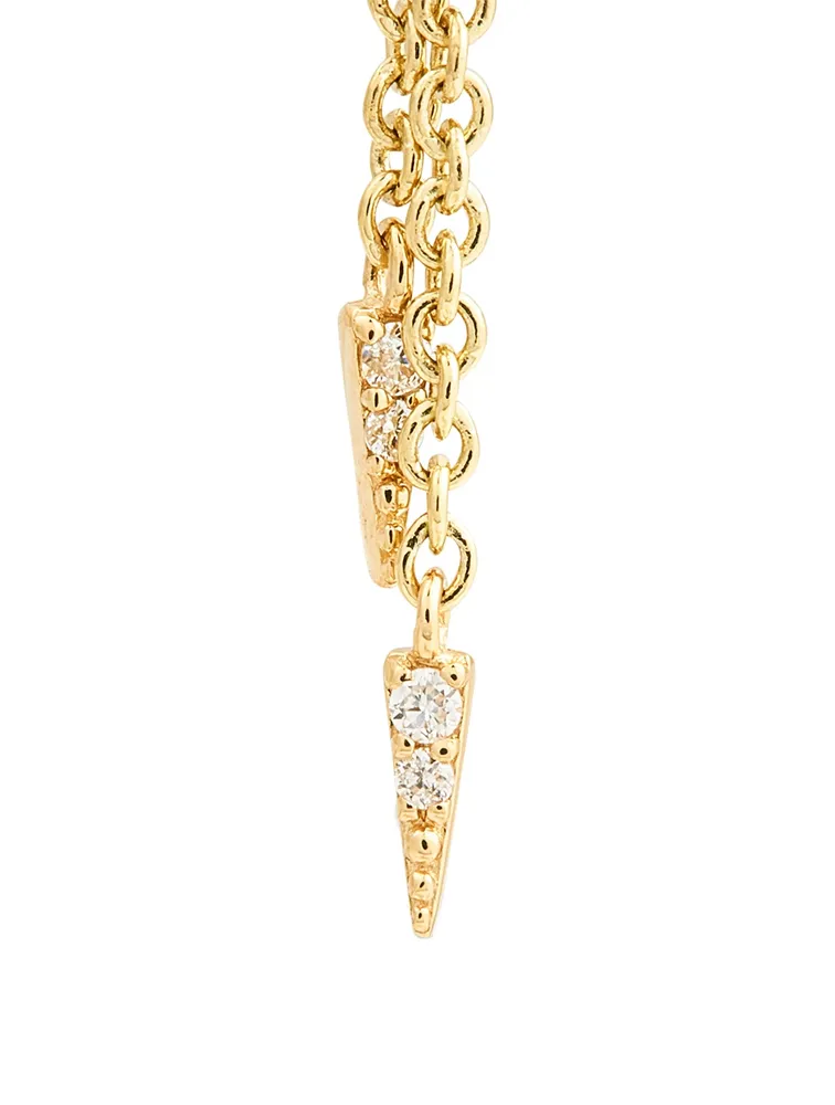 14K Gold Fringe Drop Earrings With Diamonds