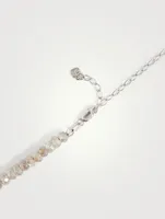 Labradorite Beaded Necklace With 14K White Gold Diamond Ball Charm