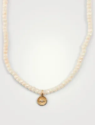 Beaded Necklace With 14K Gold Diamond Coin Charm