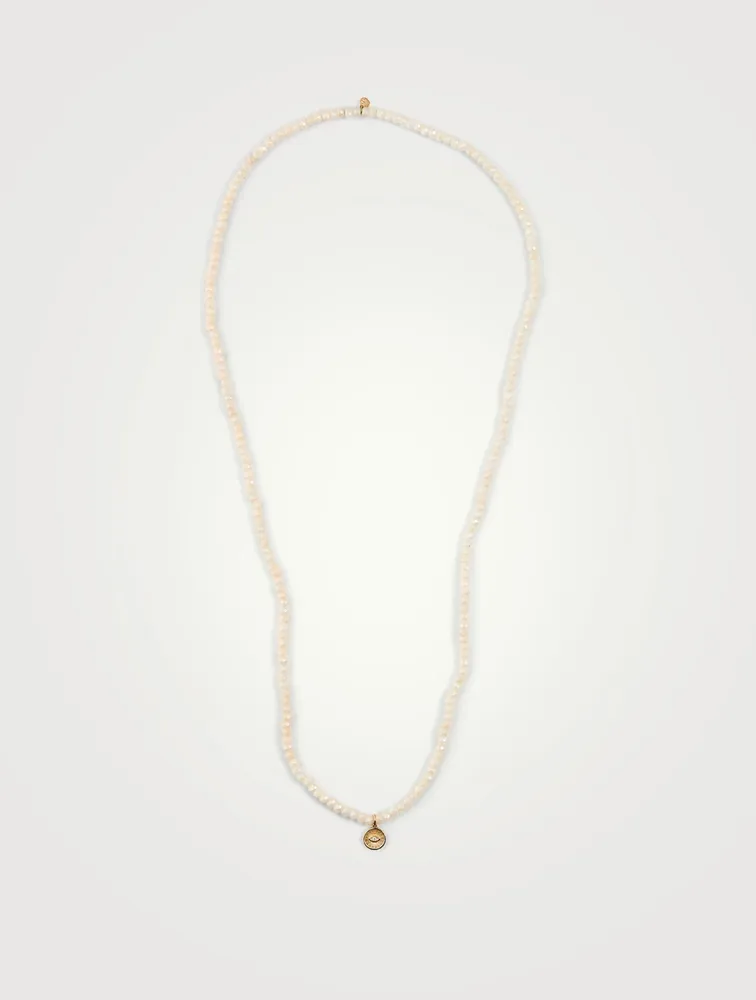 Beaded Necklace With 14K Gold Diamond Coin Charm