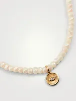 Beaded Necklace With 14K Gold Diamond Coin Charm