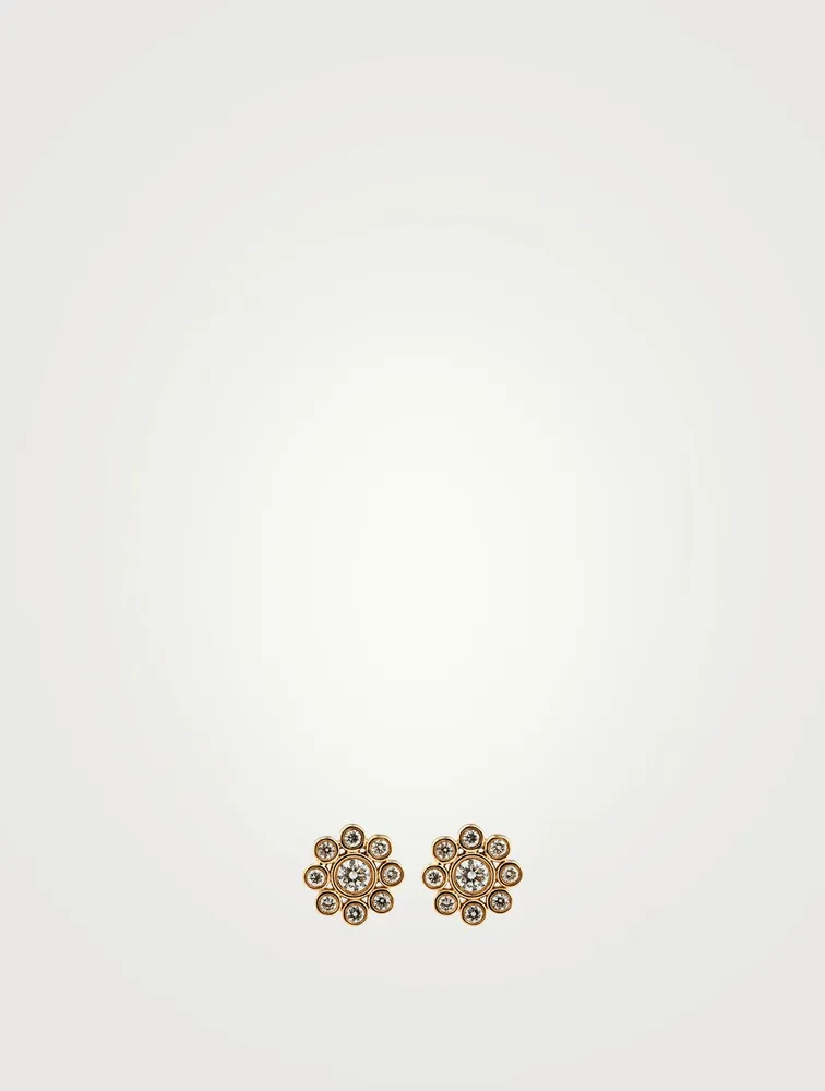 14K Gold Daisy Stud Earrings With Diamonds