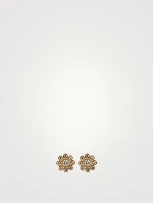 14K Gold Daisy Stud Earrings With Diamonds