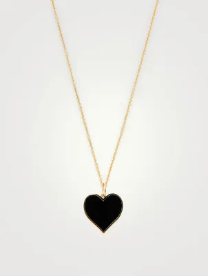 14K Gold Enamel Heart Necklace