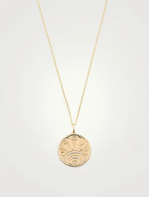 14K Gold Luck Coin Medallion Necklace With Diamonds