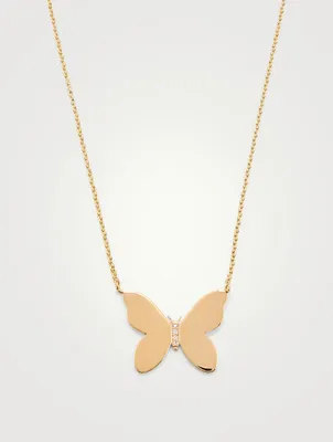 14K Gold Butterfly Necklace With Diamonds