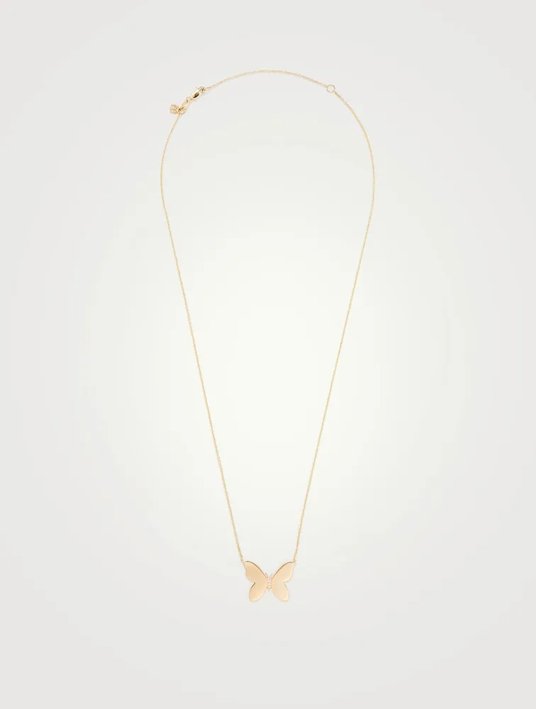 14K Gold Butterfly Necklace With Diamonds