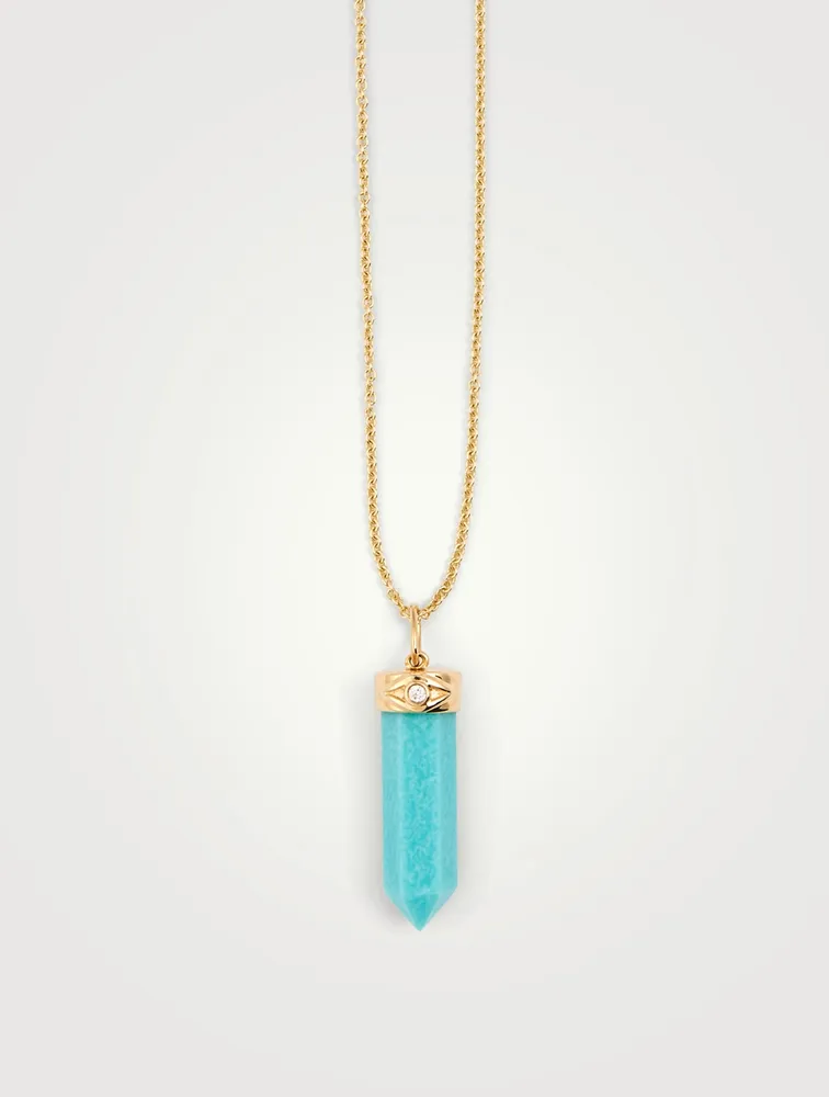 14K Gold Necklace With Turquoise And Diamond