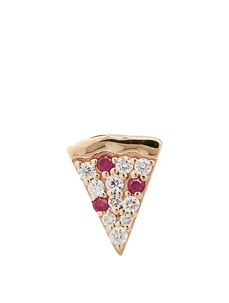 14K Gold Pizza Slice Earring With Diamonds And Rubies