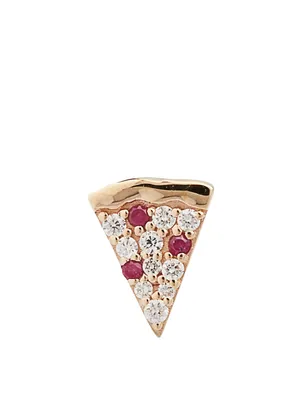 14K Gold Pizza Slice Earring With Diamonds And Rubies