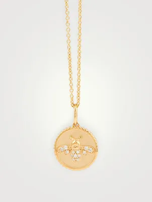 14K Gold Bee Coin Necklace With Diamonds