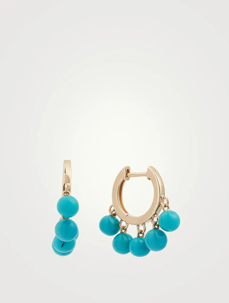 14K Gold Huggie Hoop Earrings With Turquoise