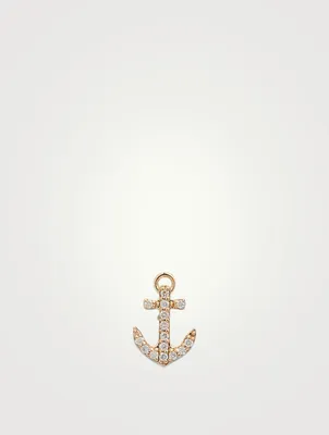 Tiny 14K Gold Anchor Stud Earring With Diamonds