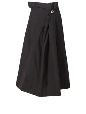 Cotton-Blend Asymmetric Midi Skirt