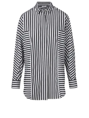 Cotton Tunic Shirt In Mix Striped Print