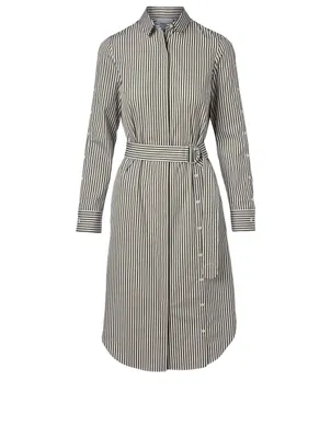 Cotton Belted Shirt Dress Striped Print
