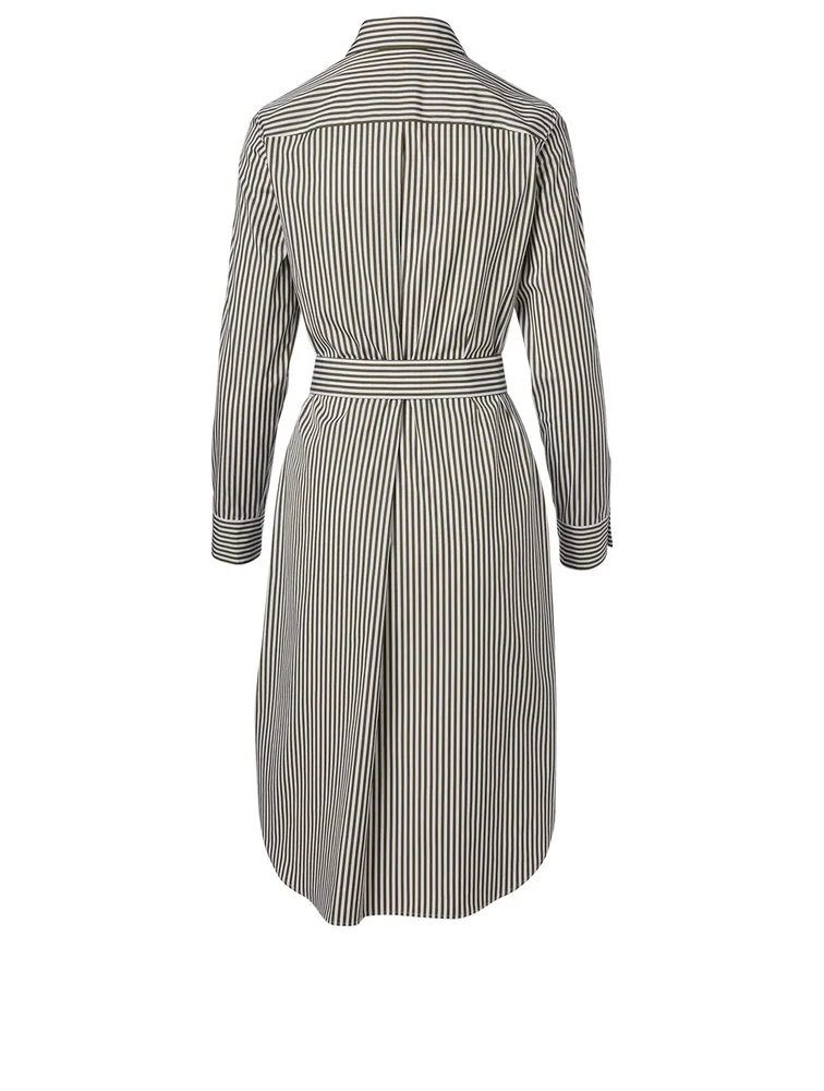 Cotton Belted Shirt Dress Striped Print