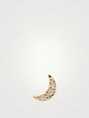 Aztec 14K Gold Moon Crescent Stud Earring With Diamonds