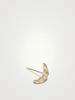 Aztec 14K Gold Moon Crescent Stud Earring With Diamonds