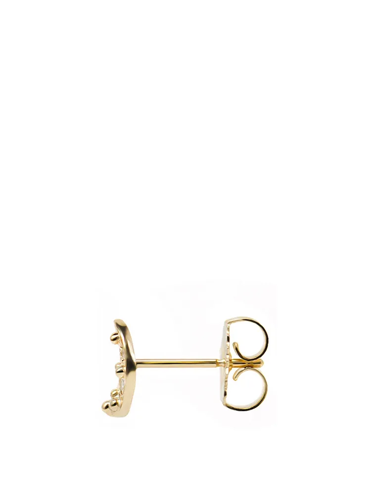 Aztec 14K Gold Moon Crescent Stud Earring With Diamonds