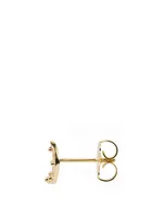 Aztec 14K Gold Moon Crescent Stud Earring With Diamonds