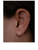 Aztec 14K Gold Moon Crescent Stud Earring With Diamonds