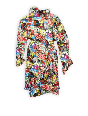 Silk Twisted Mini Dress News Print