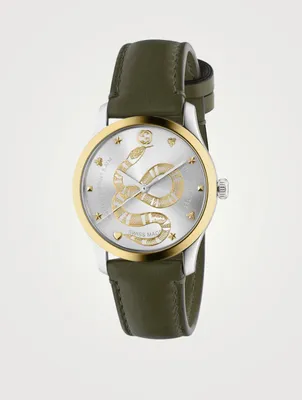 G-Timeless Stainless Steel Leather Strap Watch