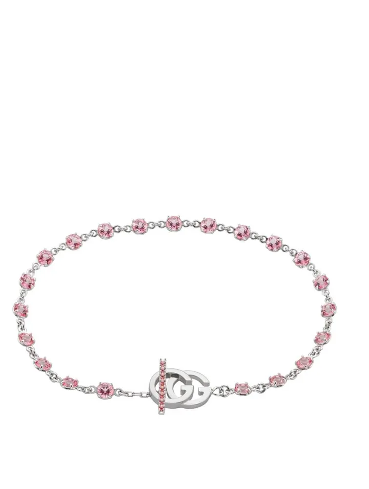 GG Running 18K White Gold Bracelet With Pink Topaz