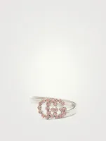 GG Running 18K White Gold Ring With Pink Topaz