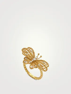 GG 18K Gold Butterfly Ring With Diamonds